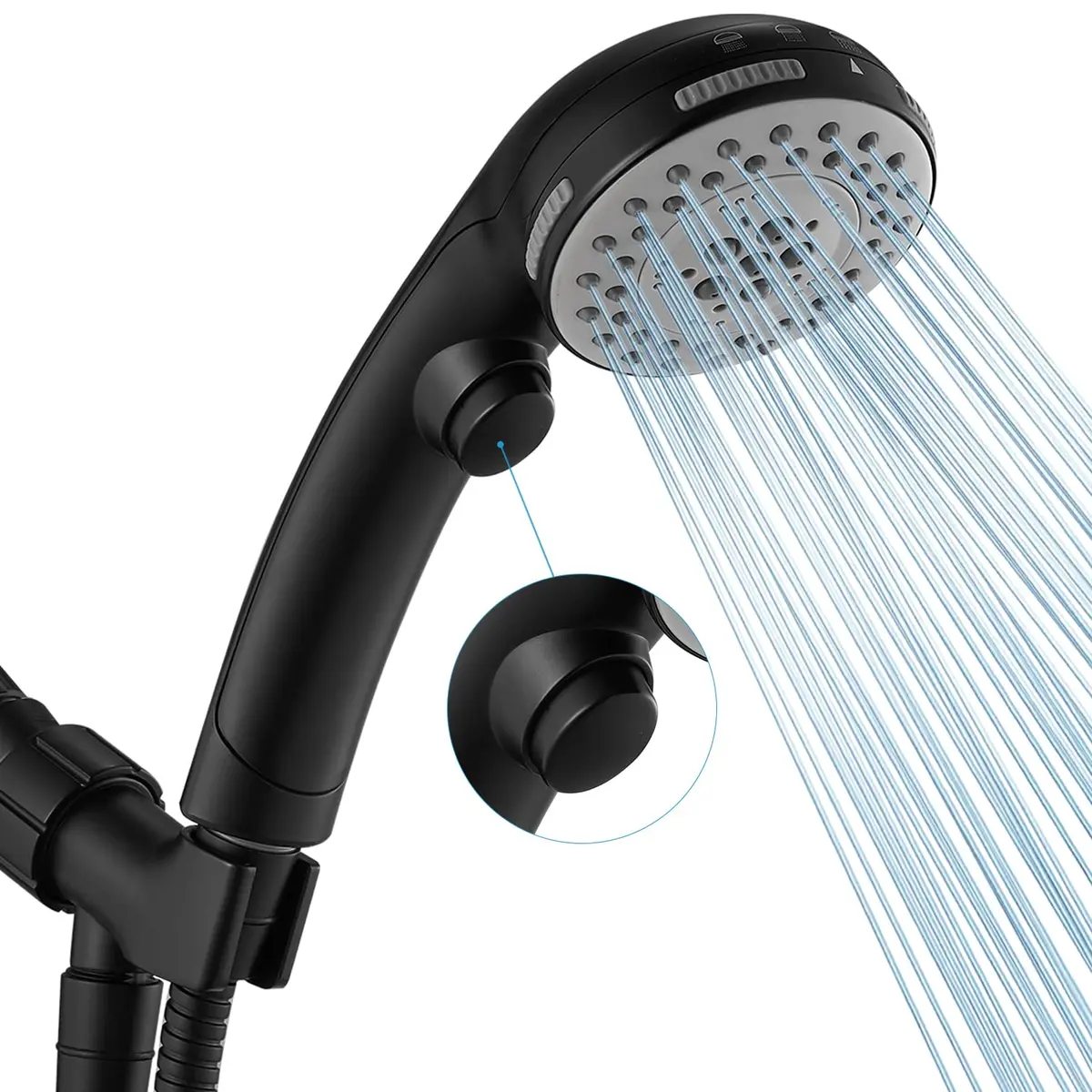 DOILIESE Matte Black High Pressure 6-Setting Shower Head with Handheld & Pause Switch, 15.2 cm (6 Inch) | Spa Spray & Rain Settings - main product image