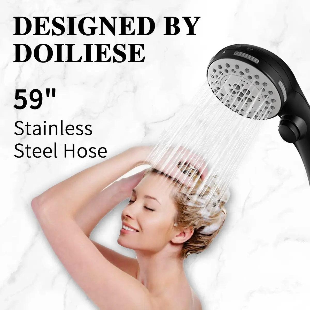 DOILIESE Matte Black High Pressure 6-Setting Shower Head with Handheld & Pause Switch, 15.2 cm (6 Inch) | Spa Spray & Rain Settings - view 6