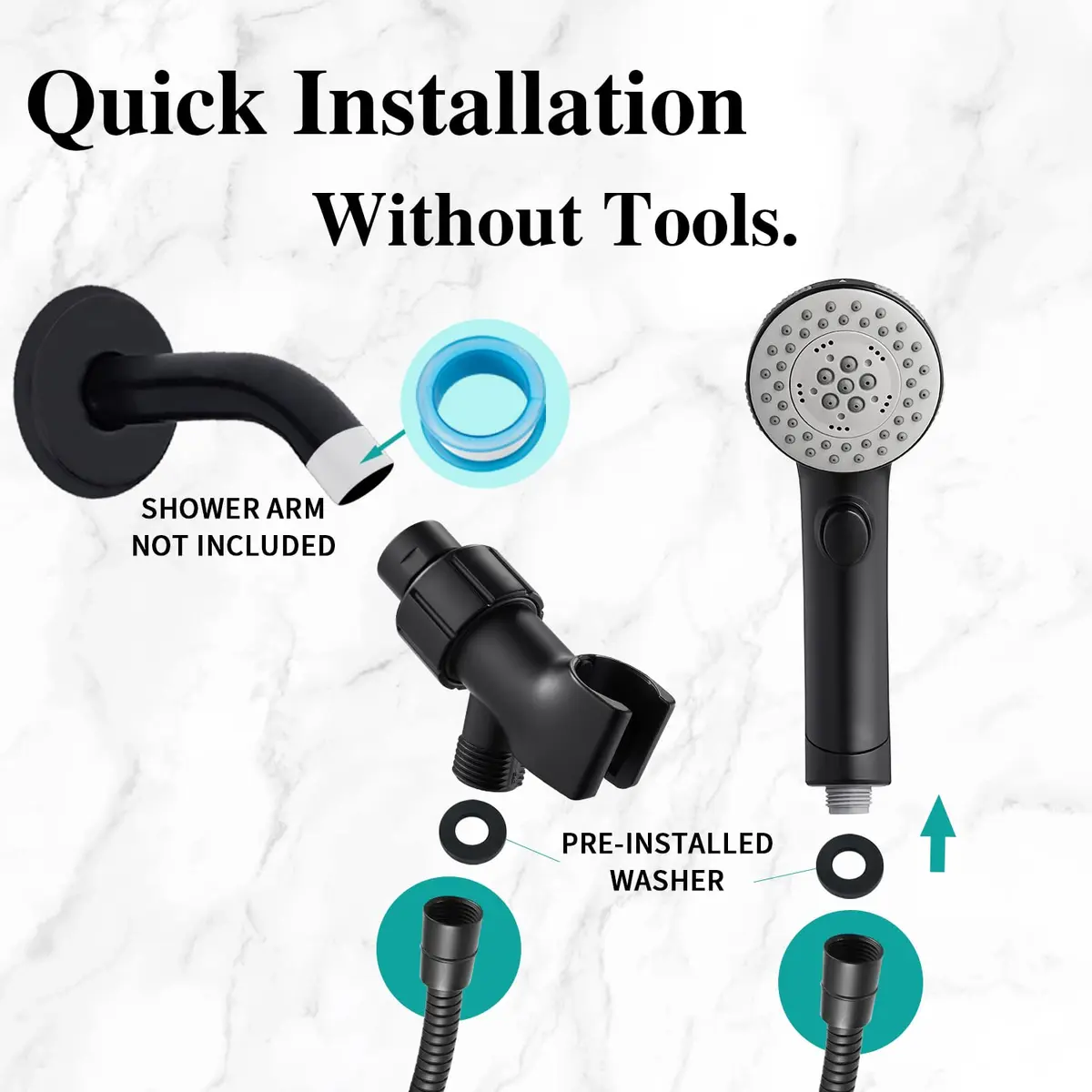 DOILIESE Matte Black High Pressure 6-Setting Shower Head with Handheld & Pause Switch, 15.2 cm (6 Inch) | Spa Spray & Rain Settings - view 7
