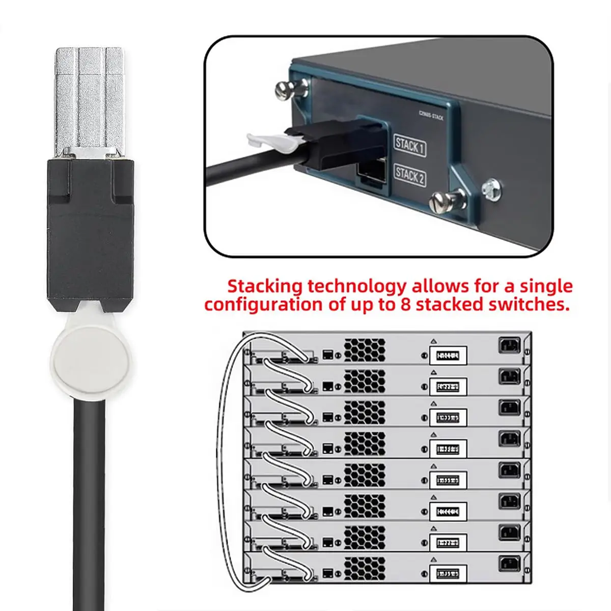 10Gtek Stacking Cable for Cisco CAB-STK-E-3M | Compatible with Catalyst 2960-X/XR, 8 Switches - view 7