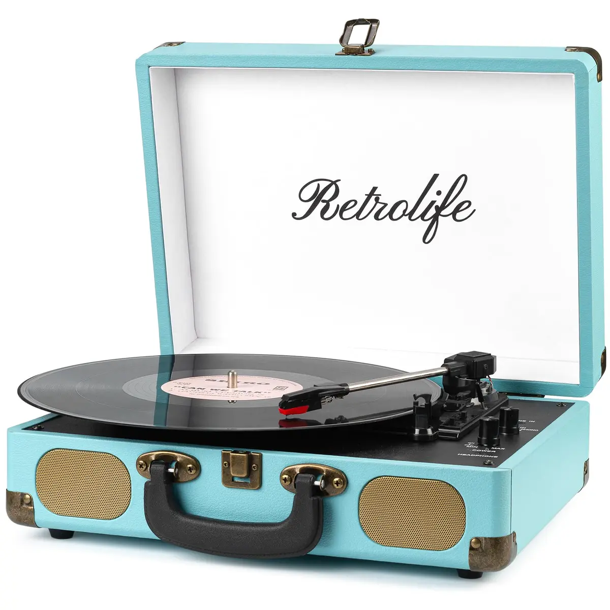 Retrolife Record Player,3-Speed Bluetooth Suitcase Vinyl Player-Blue | Portable Vintage Turntable with Bluetooth Streaming - main product image