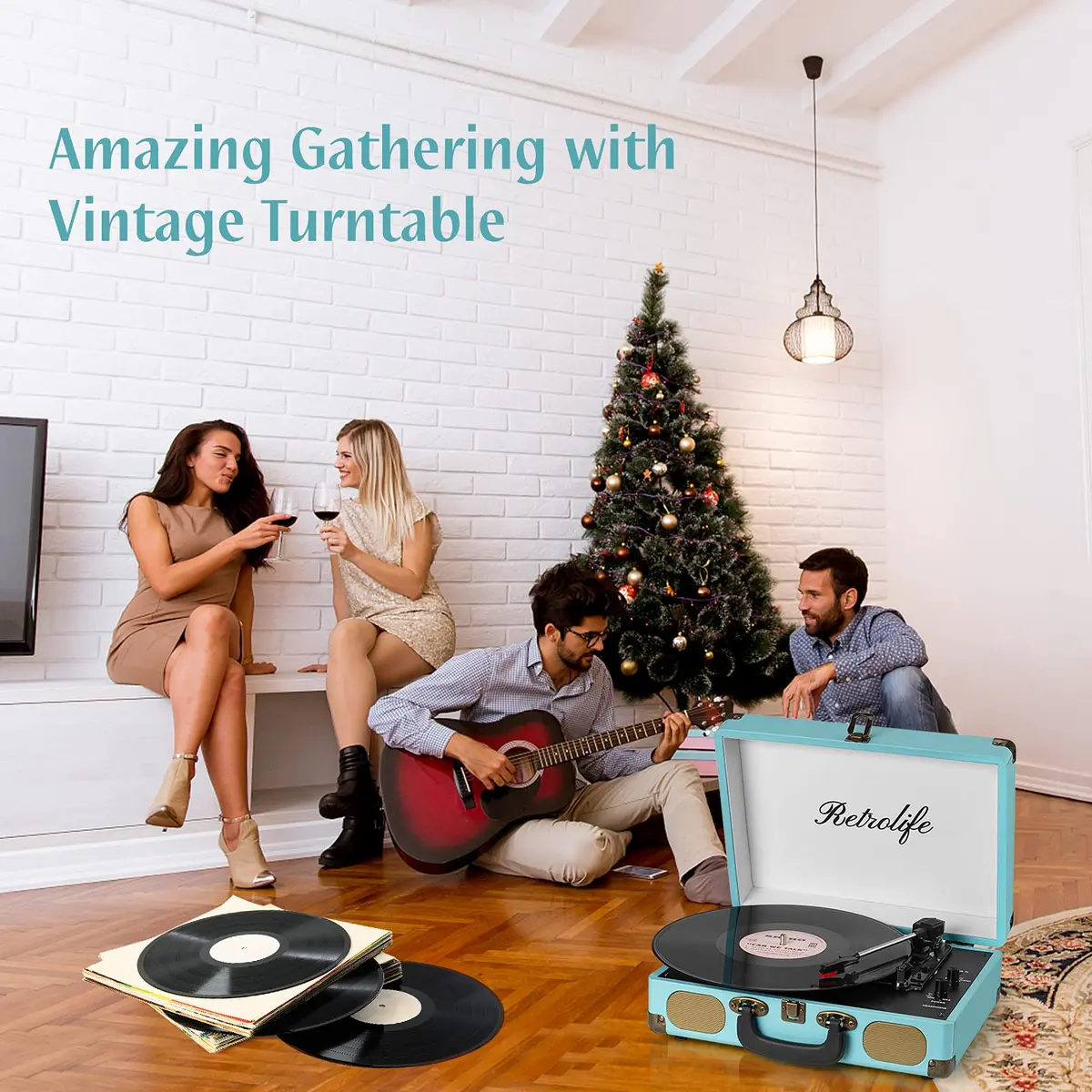 Retrolife Record Player,3-Speed Bluetooth Suitcase Vinyl Player-Blue | Portable Vintage Turntable with Bluetooth Streaming - view 7