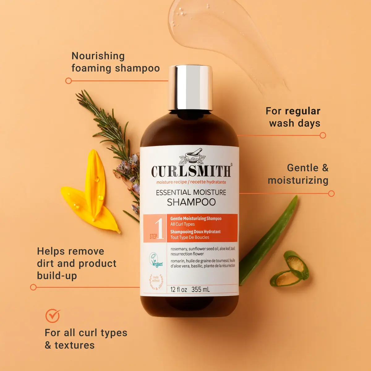 Curlsmith Essential Moisture Hydrating Shampoo for Curly Hair (12 oz) | Nourishes & Moisturizes, Vegan, Sulphate-Free - view 2