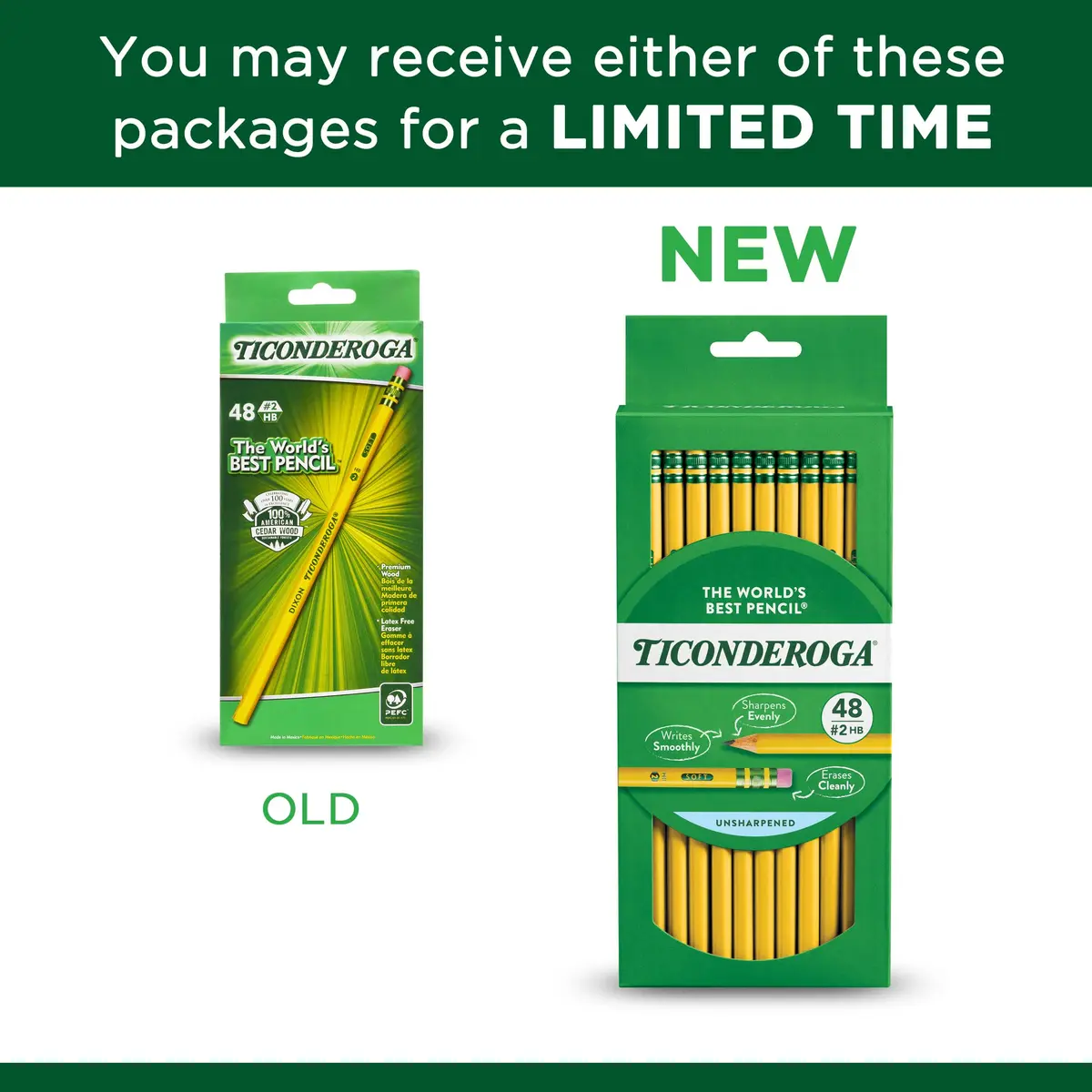 Ticonderoga Wood-Cased Pencils, 48 Count | Smooth, Non-Toxic, Unsharpened HB Soft, Yellow - view 2