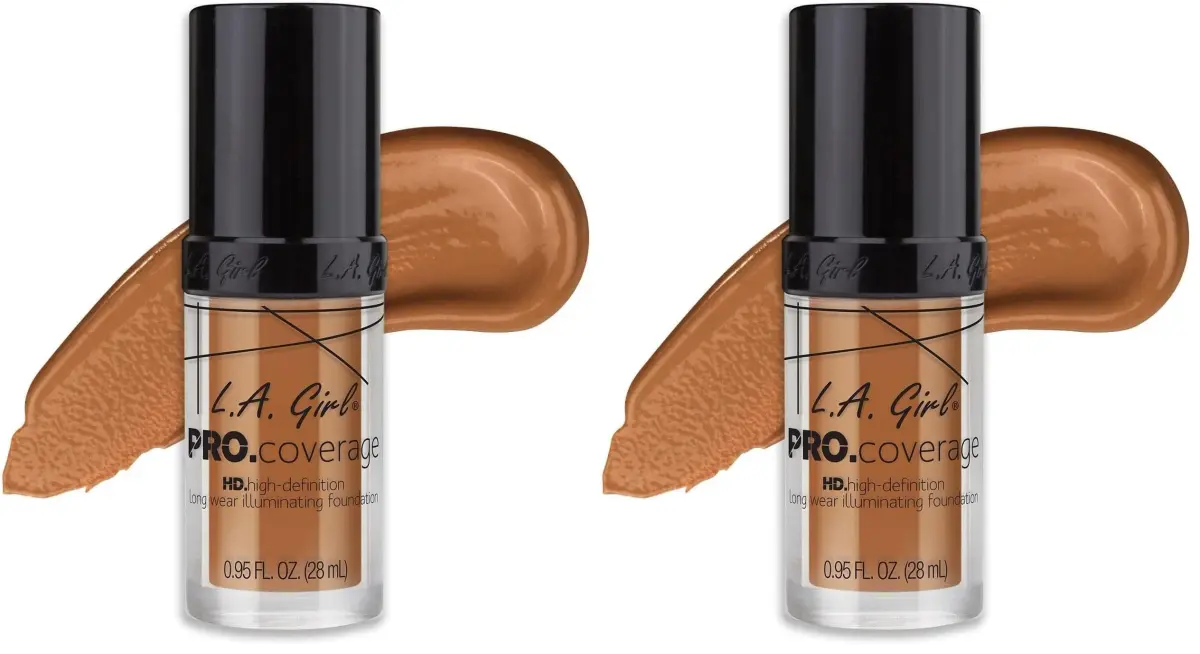 L.A. Girl Pro Coverage Liquid Foundation Warm Caramel 2 Fl Oz (Pack of 2) | Dewy Radiant Finish - main product image