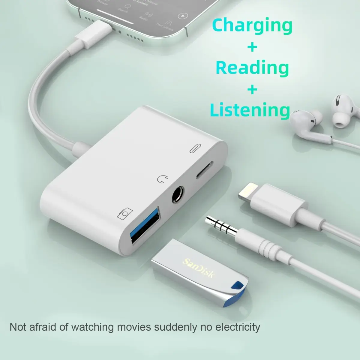 MTAKYA 3-in-1 Lightning USB Auxiliary Adapter with 3.5mm Jack & Charging Port | MFi Certified - view 3
