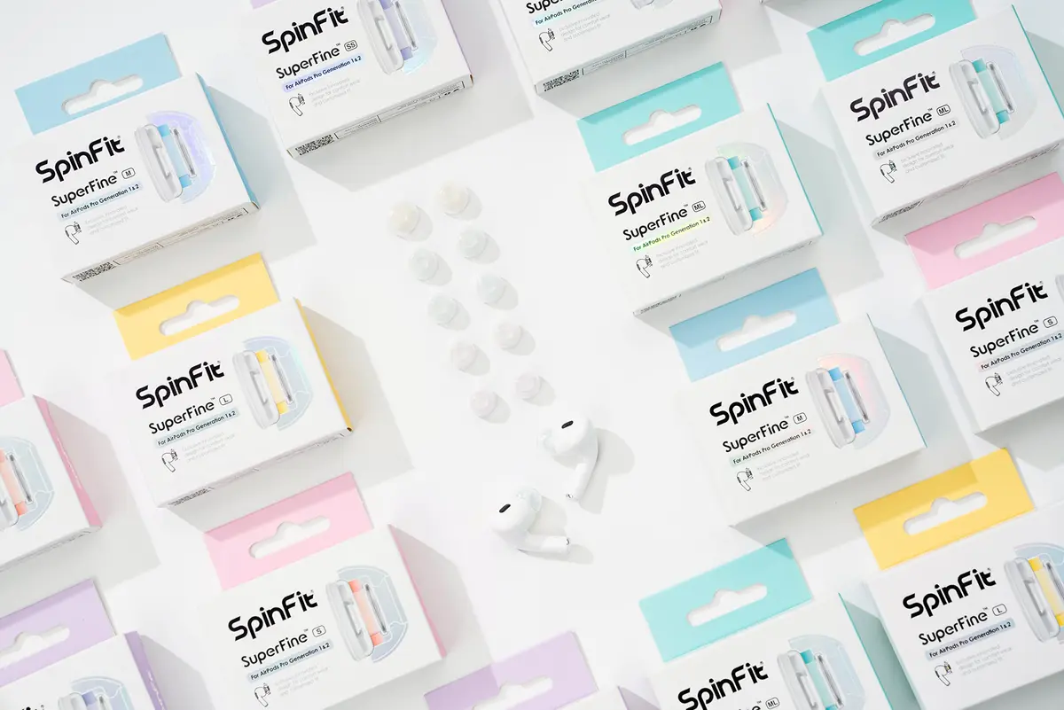 SpinFit SuperFine for AirPods Pro Gen 1 & 2 - M - Medical Grade Silicone Patented Replacement Ear Tips and Adapters for Supreme Comfort (one Pair)(Ear Tips Installed) - view 5