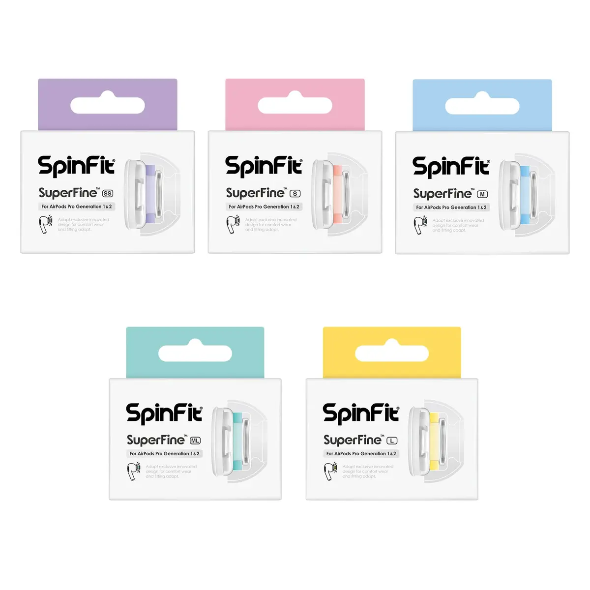 SpinFit SuperFine for AirPods Pro Gen 1 & 2 - M - Medical Grade Silicone Patented Replacement Ear Tips and Adapters for Supreme Comfort (one Pair)(Ear Tips Installed) - view 2