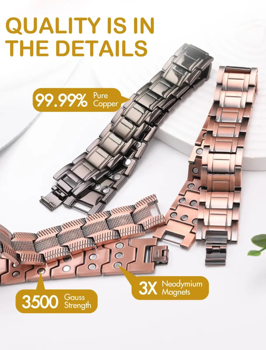 Feraco Pure Copper Magnetic Bracelet for Men | 23cm (9.06 inches) - view 3