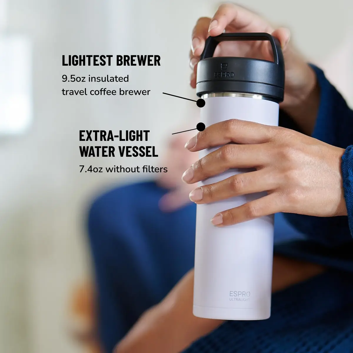 ESPRO P0 Ultralight French Press Coffee Maker for Travel | Vacuum Insulated Stainless Steel, 16 oz, Light Pink - view 4