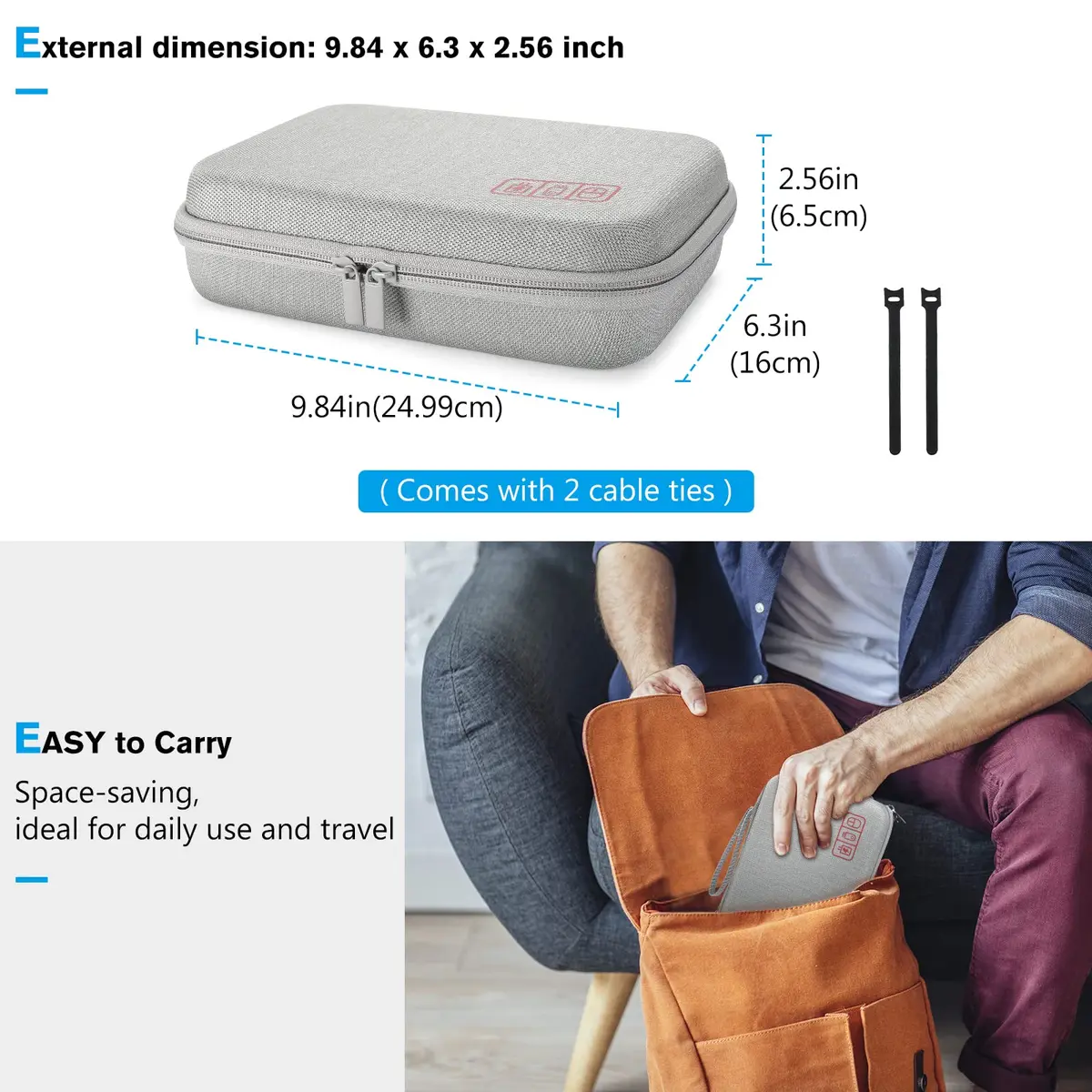 ProCase Hard Travel Electronic Organizer Case for MacBook Power Adapter Chargers Cables Power Bank Apple Magic Mouse Apple Pencil USB Flash Disk SD Card Small Portable Accessories Bag -Grey, L | Tech Gear Storage Solution - view 6