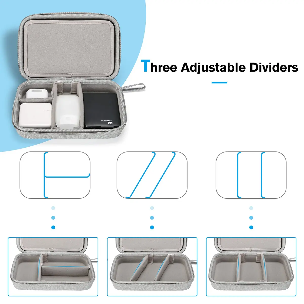 ProCase Hard Travel Electronic Organizer Case for MacBook Power Adapter Chargers Cables Power Bank Apple Magic Mouse Apple Pencil USB Flash Disk SD Card Small Portable Accessories Bag -Grey, L | Tech Gear Storage Solution - view 7