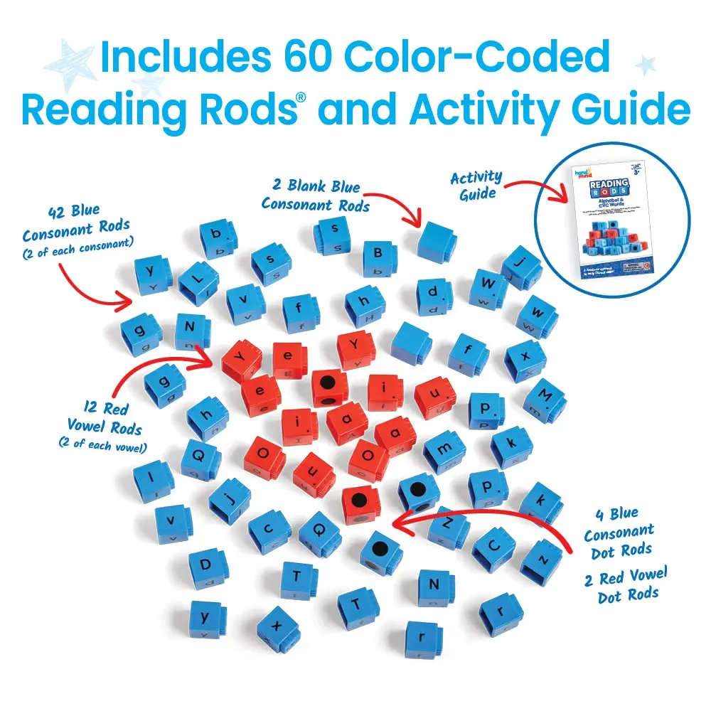 hand2mind Reading Rods Alphabet & CVC Words, Letter Blocks, Ages 3+ | Multicolor, 60 Rods for Early Literacy - view 6