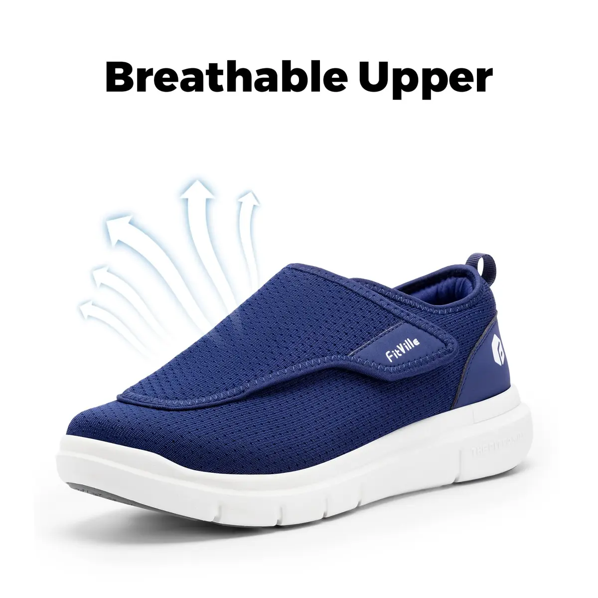 FitVille Diabetic Shoes for Men Extra Wide Navy Blue | Support for Swollen Feet & Elderly Comfort - view 6