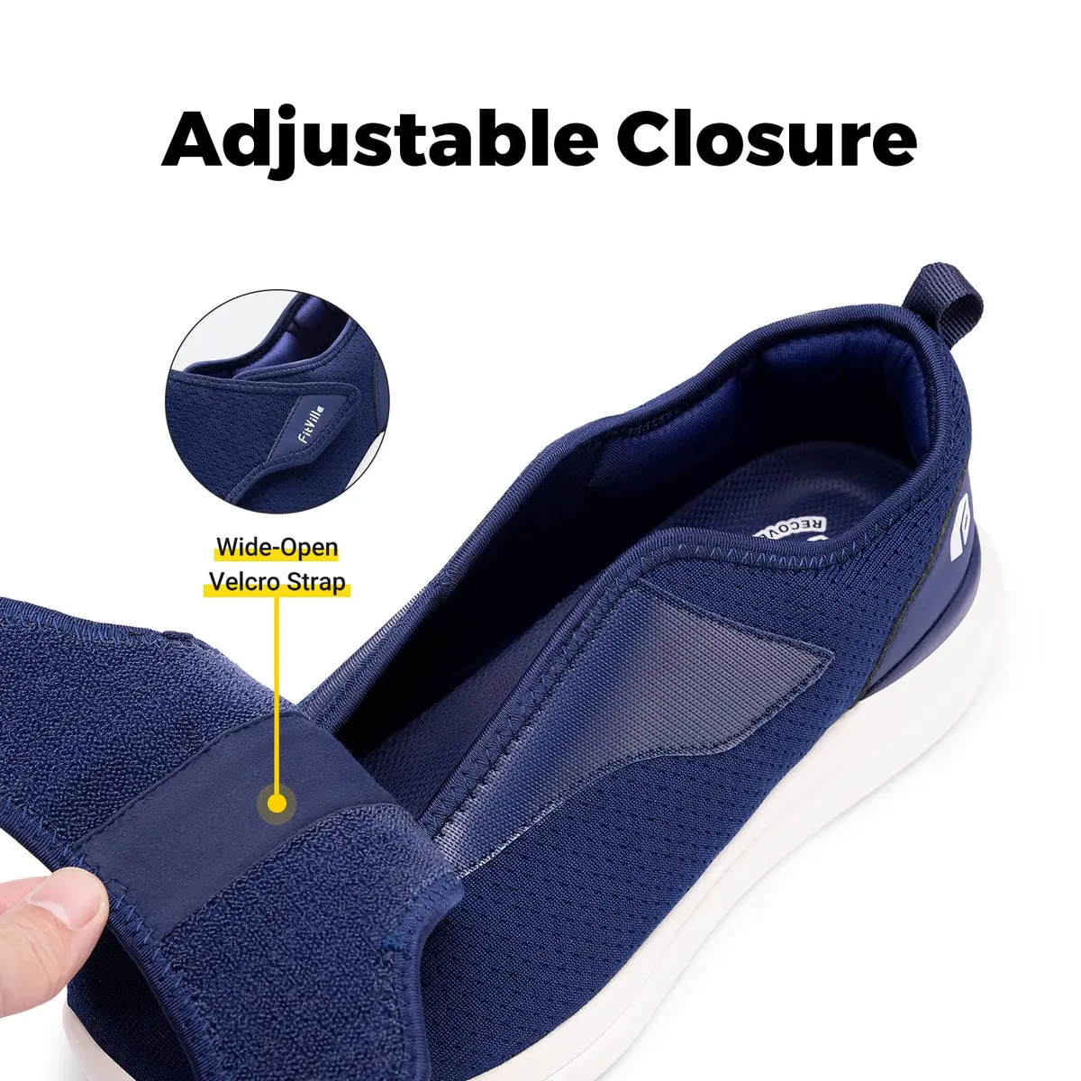 FitVille Diabetic Shoes for Men Extra Wide Navy Blue | Support for Swollen Feet & Elderly Comfort - view 3