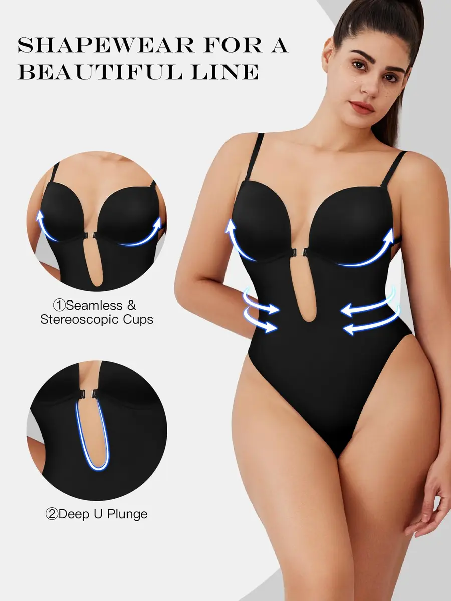 Decorus Backless Bodysuit Strapless Low-Back Thong Body-shaper for Women | Seamless Wedding Bodysuit with Built-in Bra (70-120 chars) - view 2