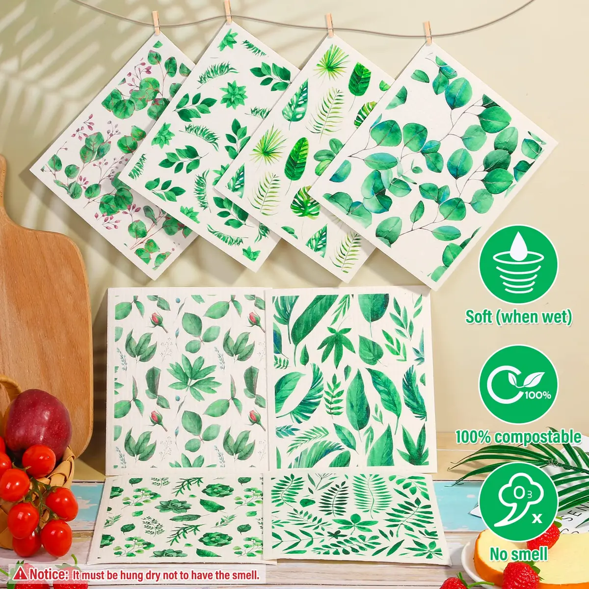 Lucomb Swedish Dish Cloths 8 Pack 20cm x 18cm (8" x 7") | Biodegradable & Reusable Kitchen Paper Towels - view 2