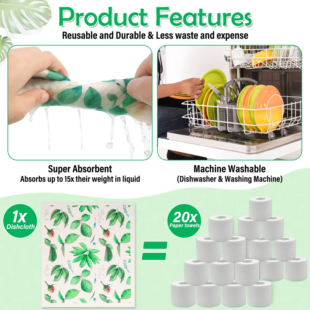 Lucomb Swedish Dish Cloths 8 Pack 20cm x 18cm (8" x 7") | Biodegradable & Reusable Kitchen Paper Towels - view 4