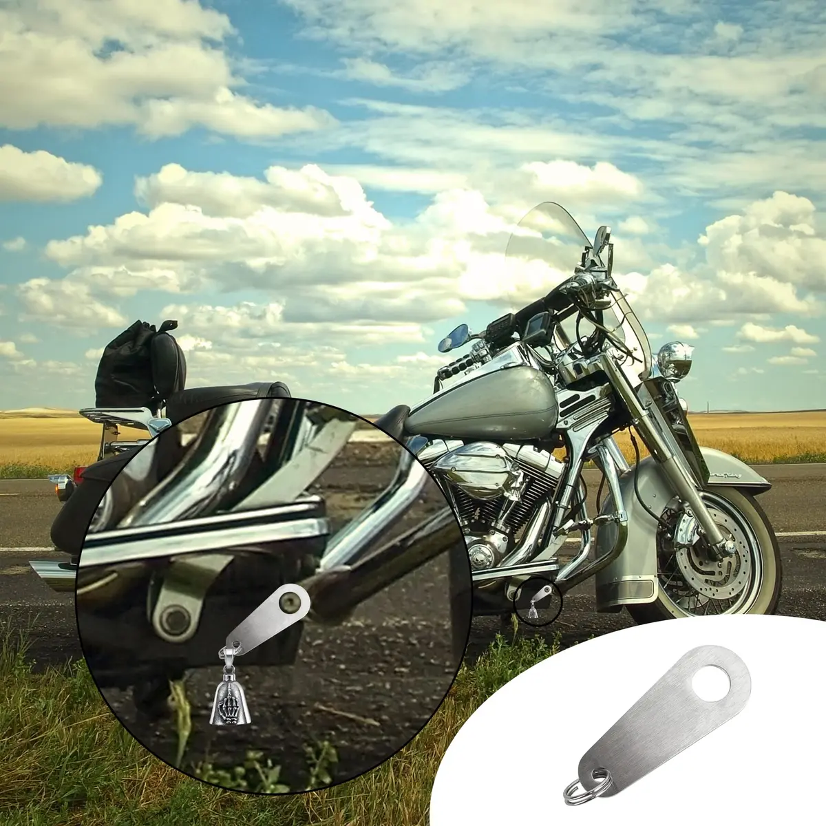 Omoojee Motorcycle Bell Hanger & Split Ring | Silver, Fits Most Bells, Durable Stainless Steel - view 6