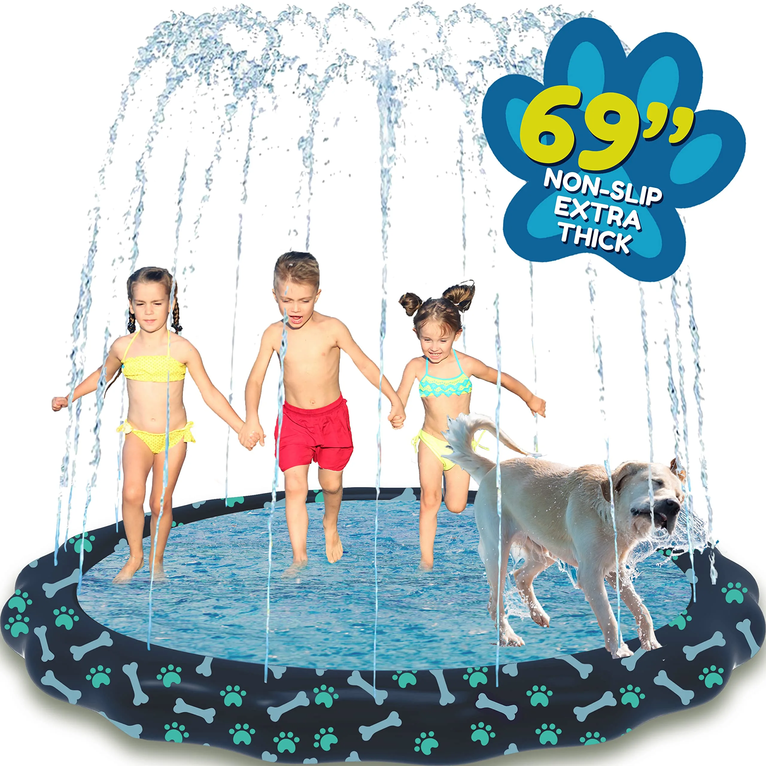 SplashEZ Extra Large 69-inch Non-Slip Splash Pad Sprinkler for Kids & Dogs | ASTM-Tested BPA-Free Water Play Sprinkler - main product image