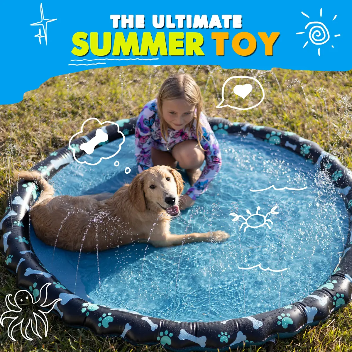 SplashEZ Non-Slip Splash Pad Sprinkler 69" (175 cm) | Water Play for Kids & Dogs - view 8