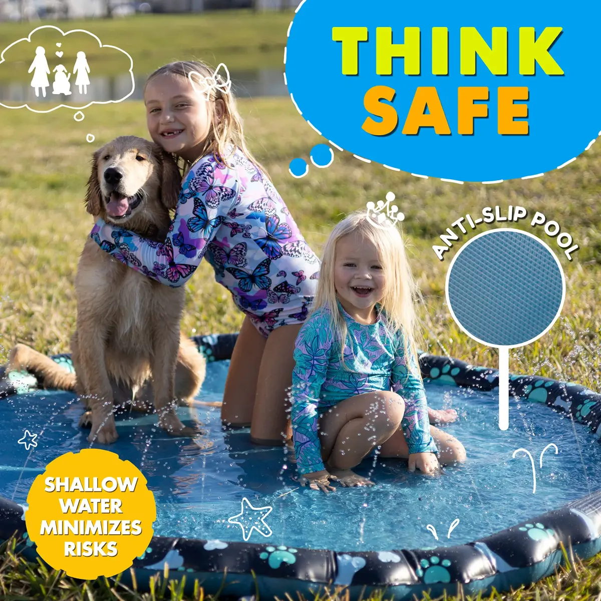 SplashEZ Non-Slip Splash Pad Sprinkler 69" (175 cm) | Water Play for Kids & Dogs - view 3