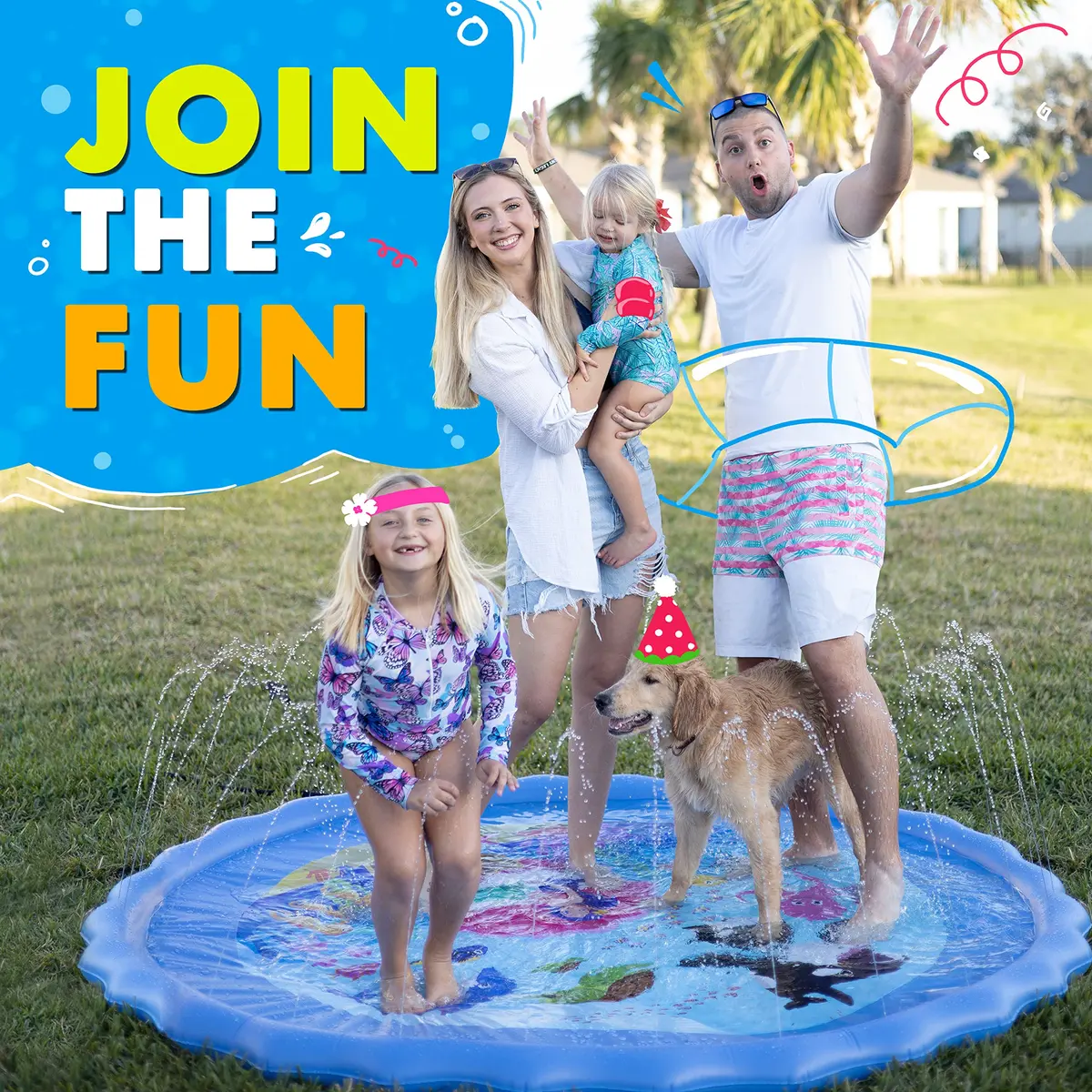 SplashEZ 216 cm (89") Extra Large Sea World Splash Pad | ASTM-Tested Non-Toxic Water Play Sprinkler - view 7
