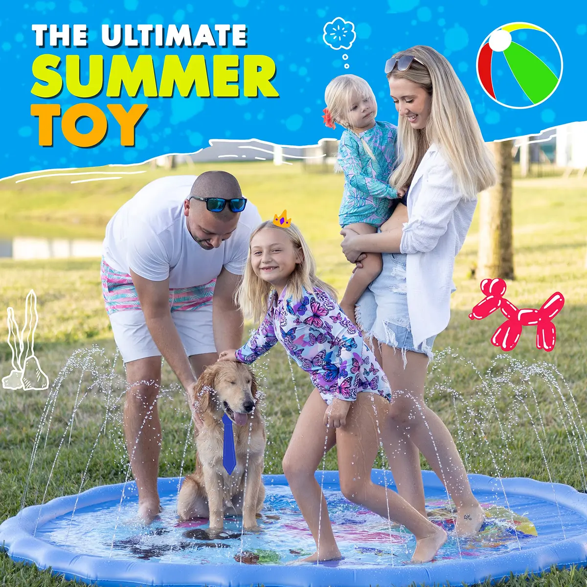 SplashEZ 216 cm (89") Extra Large Sea World Splash Pad | ASTM-Tested Non-Toxic Water Play Sprinkler - view 3
