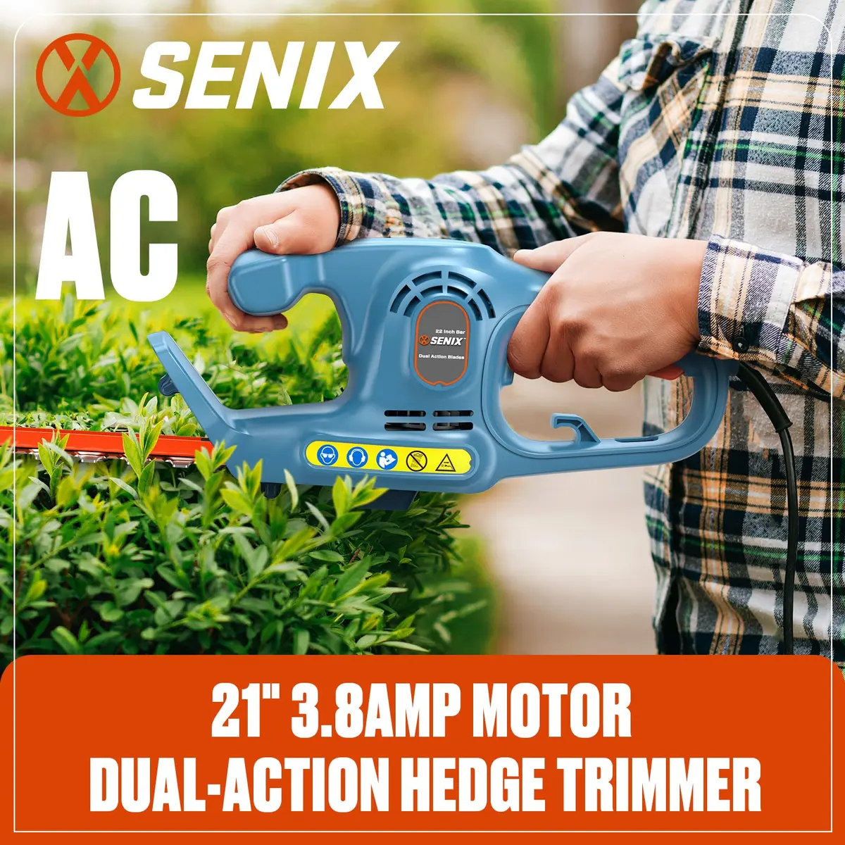 SENIX HTE3.8-L 21-Inch 120V Electric Hedge Trimmer | Precise 3/4" Cut, Alloy Steel Blades, Lightweight & Durable - view 2