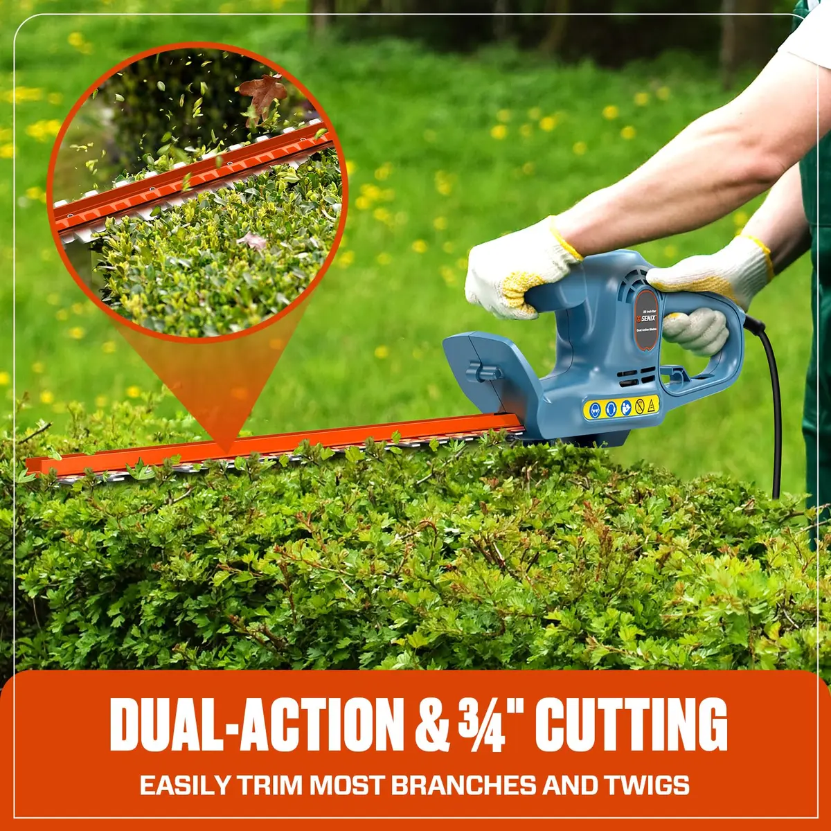 SENIX HTE3.8-L 21-Inch 120V Electric Hedge Trimmer | Precise 3/4" Cut, Alloy Steel Blades, Lightweight & Durable - view 4