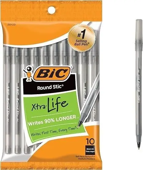 BIC Round Stic Xtra Life Black Ballpoint Pens, 120-Count | Smooth Ink Flow for Daily Writing - main product image