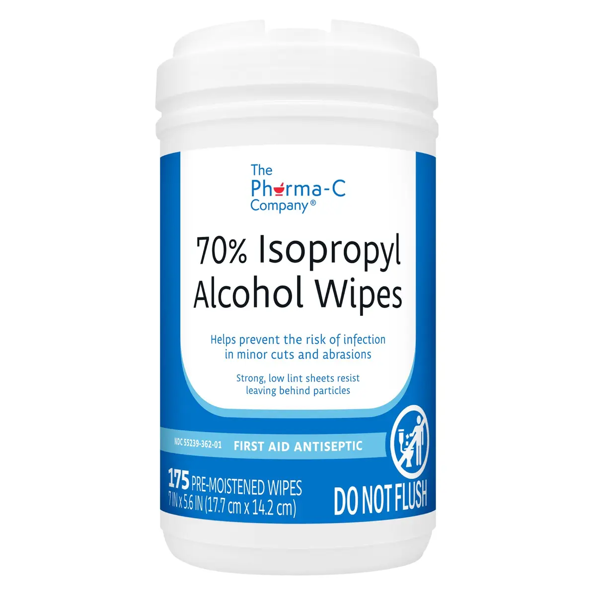The Pharma-C Company 70% Isopropyl Alcohol Wipes 175 Ct | Trusted First Aid Antiseptic for Minor Cuts & Burns - main product image