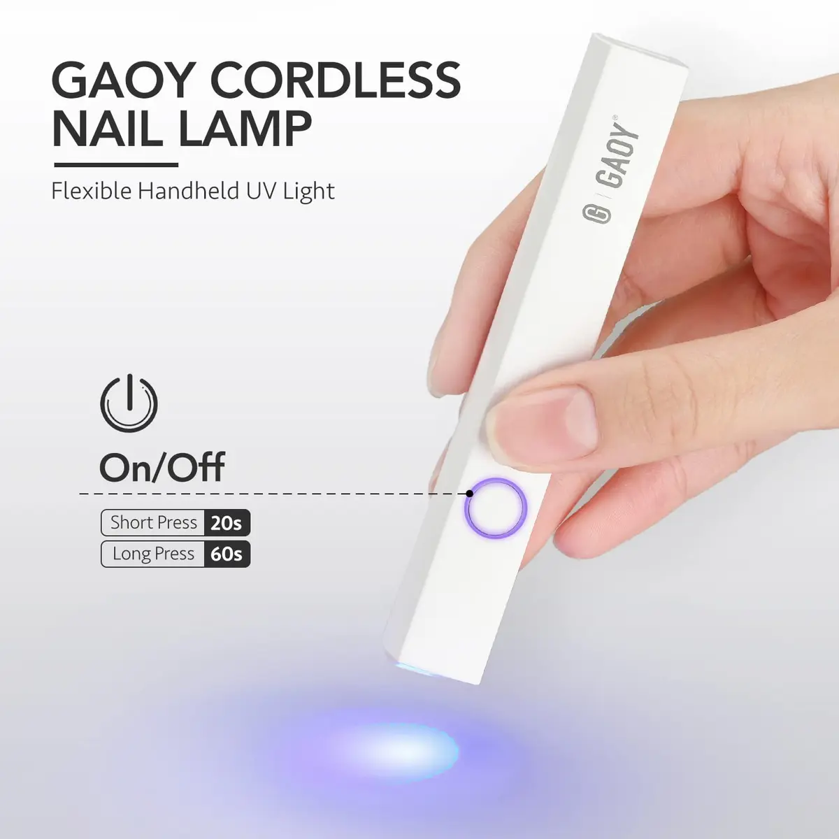 GAOY Handheld UV LED Nail Lamp for Gel Nails, Cordless Rechargeable 1.48 inch (3.76 cm) White - view 2