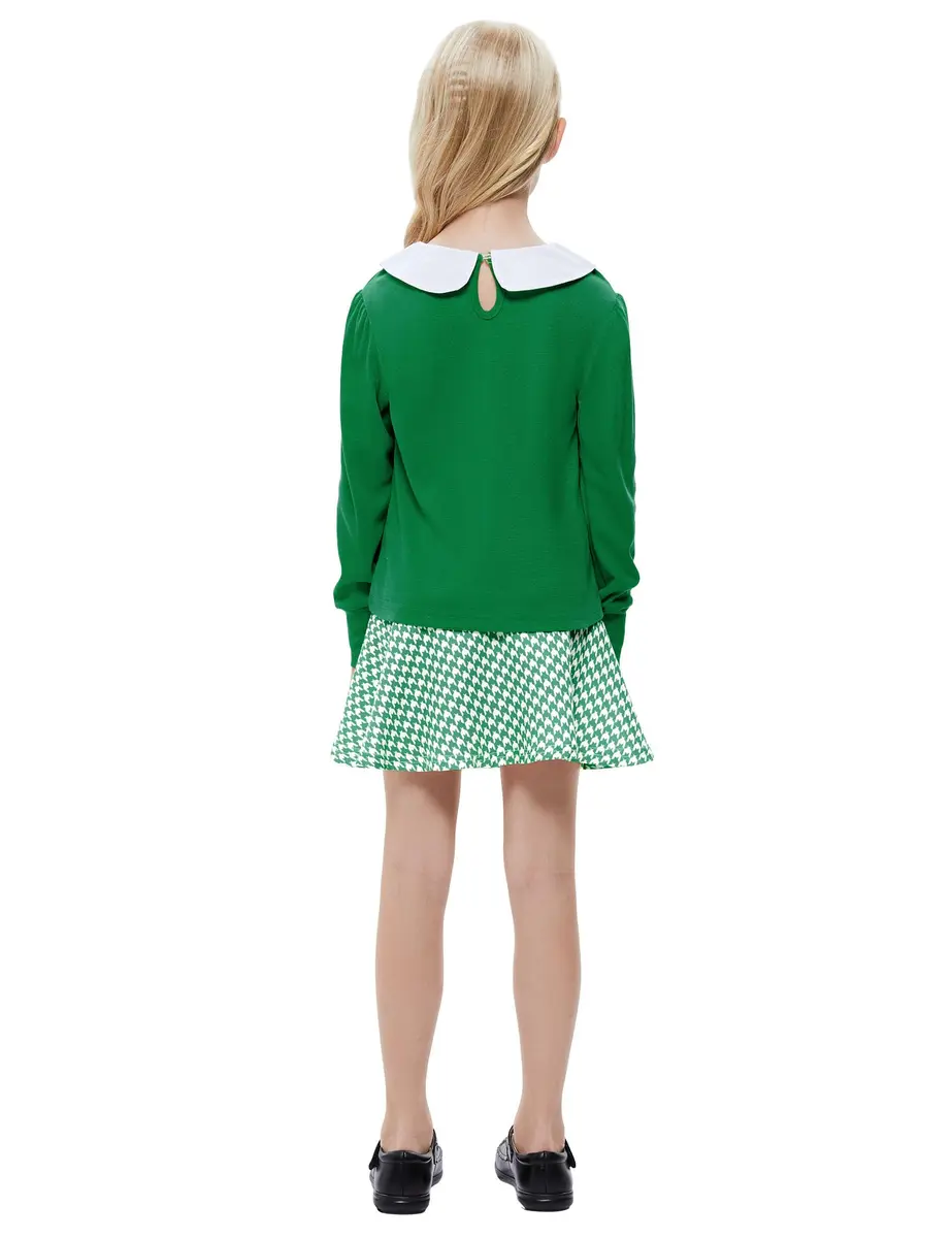 LIONJIE Toddler Girl Outfit Set | Fall & Spring Clothes for 3-4Y | Long Sleeve Tops & Houndstooth Skirt - view 5