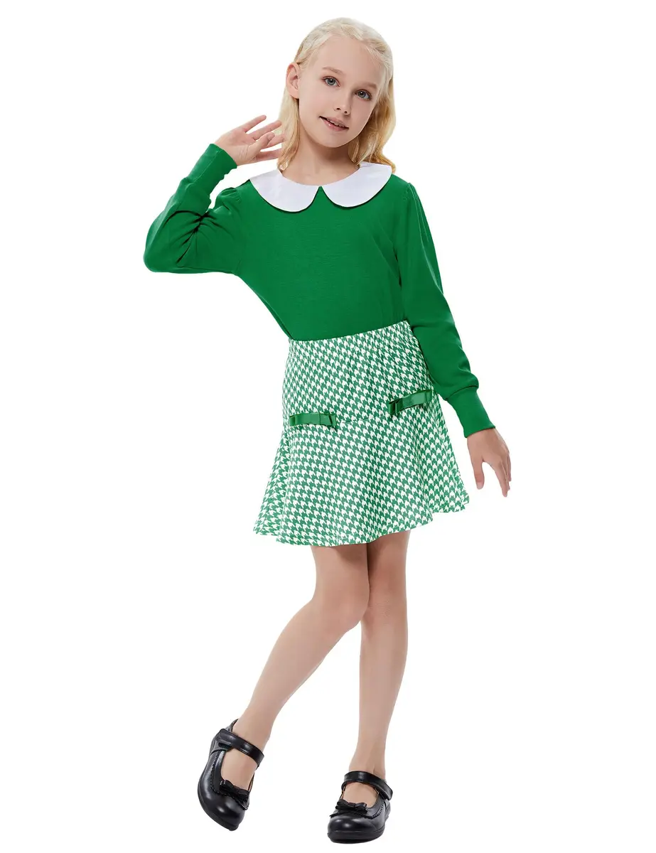 LIONJIE Toddler Girl Outfit Set | Fall & Spring Clothes for 3-4Y | Long Sleeve Tops & Houndstooth Skirt - view 2