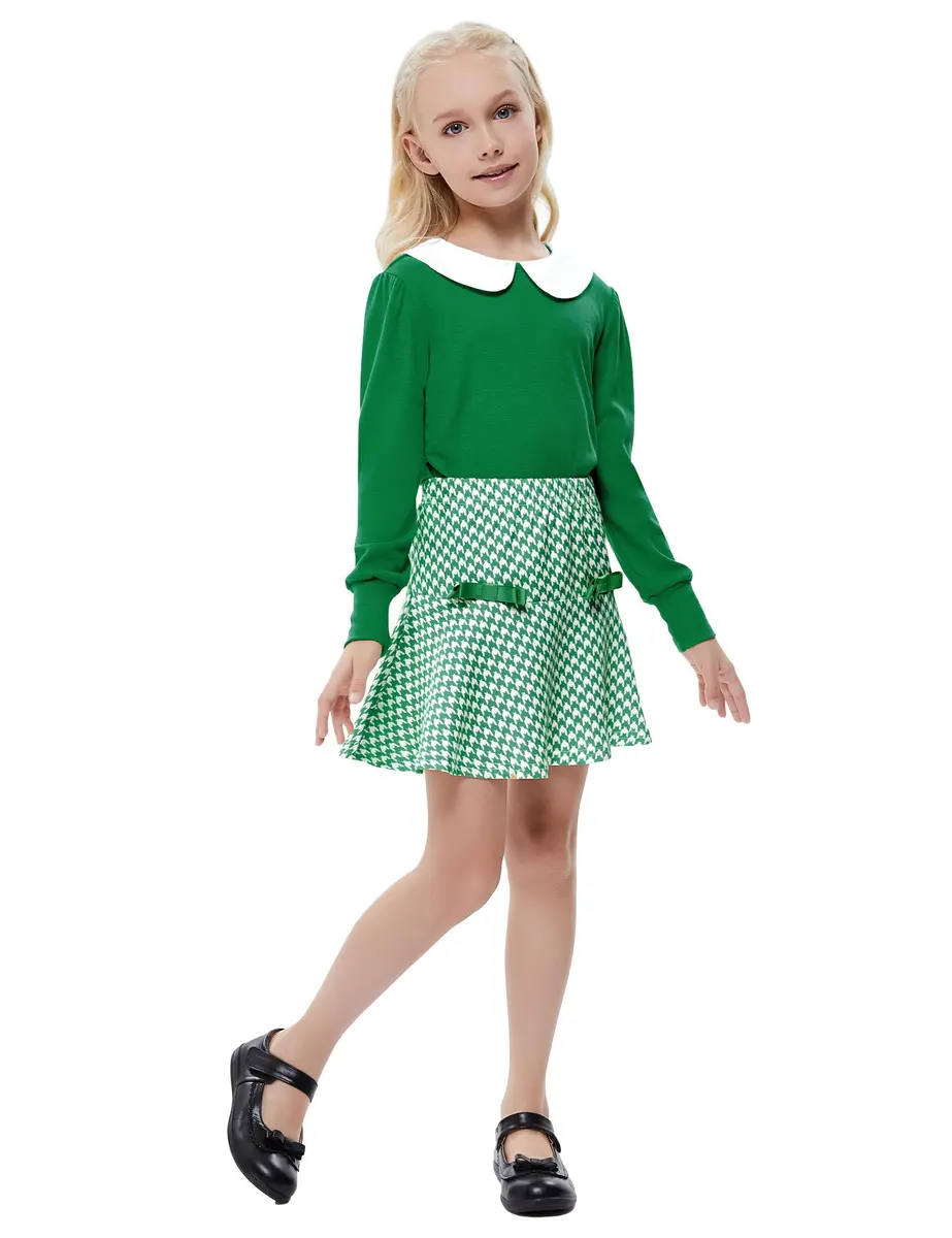 LIONJIE Toddler Girl Outfit Set | Fall & Spring Clothes for 3-4Y | Long Sleeve Tops & Houndstooth Skirt - view 3