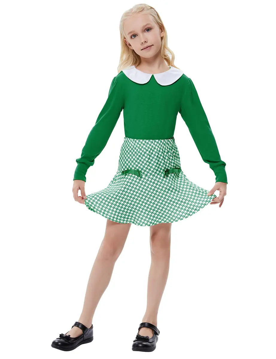 LIONJIE Toddler Girl Outfit Set | Fall & Spring Clothes for 3-4Y | Long Sleeve Tops & Houndstooth Skirt - view 4