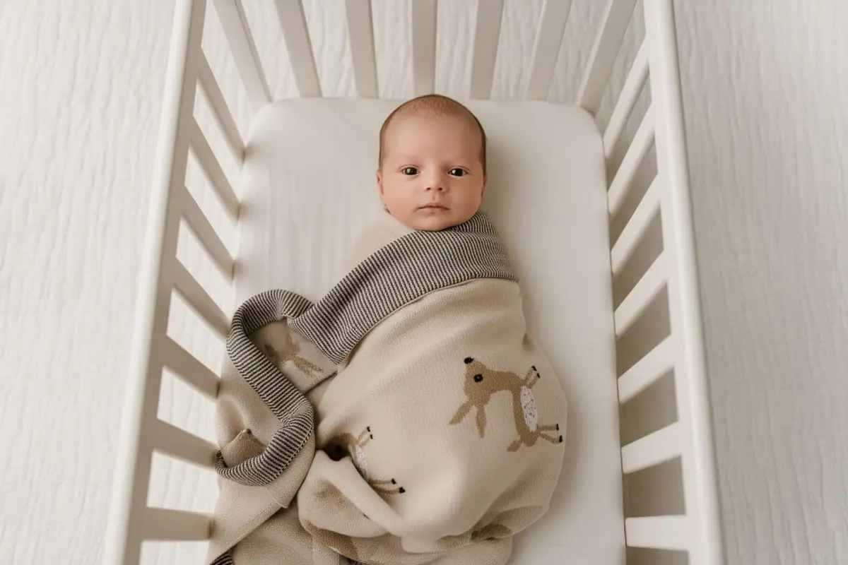 Bleu La La Knit Baby Swaddle Blanket - 100% Cotton Soft Cozy Receiving Swaddling Blanket for Newborns & Toddlers | Gender Neutral Taupe Deer - view 9