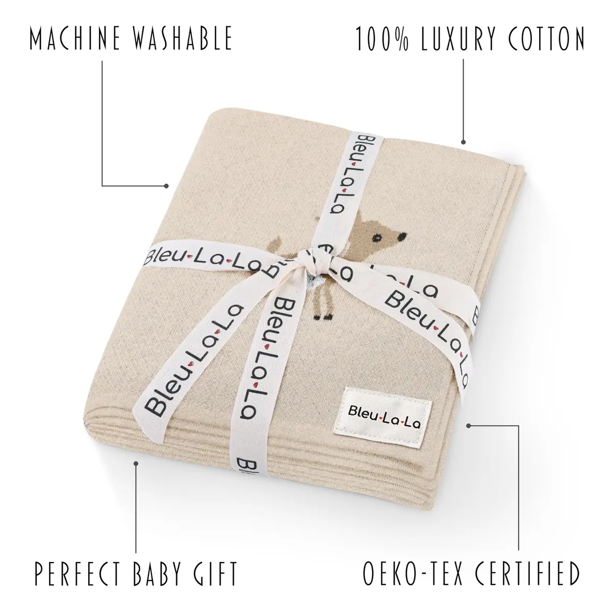 Bleu La La Knit Baby Swaddle Blanket - 100% Cotton Soft Cozy Receiving Swaddling Blanket for Newborns & Toddlers | Gender Neutral Taupe Deer - view 4