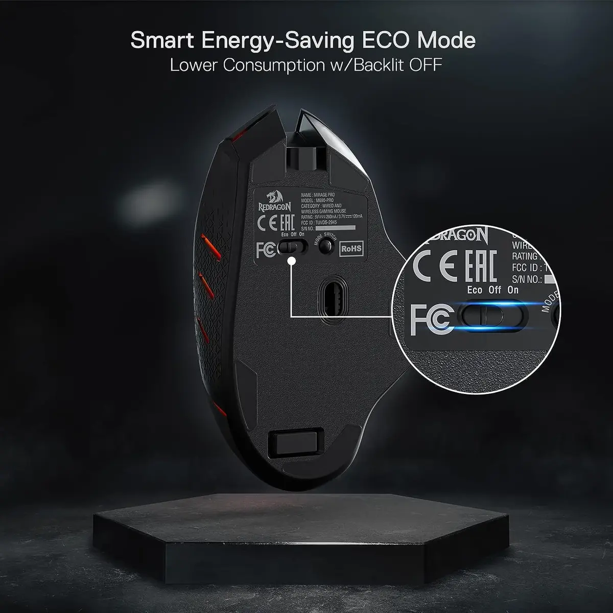 Redragon M690 PRO Wireless RGB Gaming Mouse 8000 DPI | Ergonomic, 8 Macro Buttons, 87H Battery - view 6