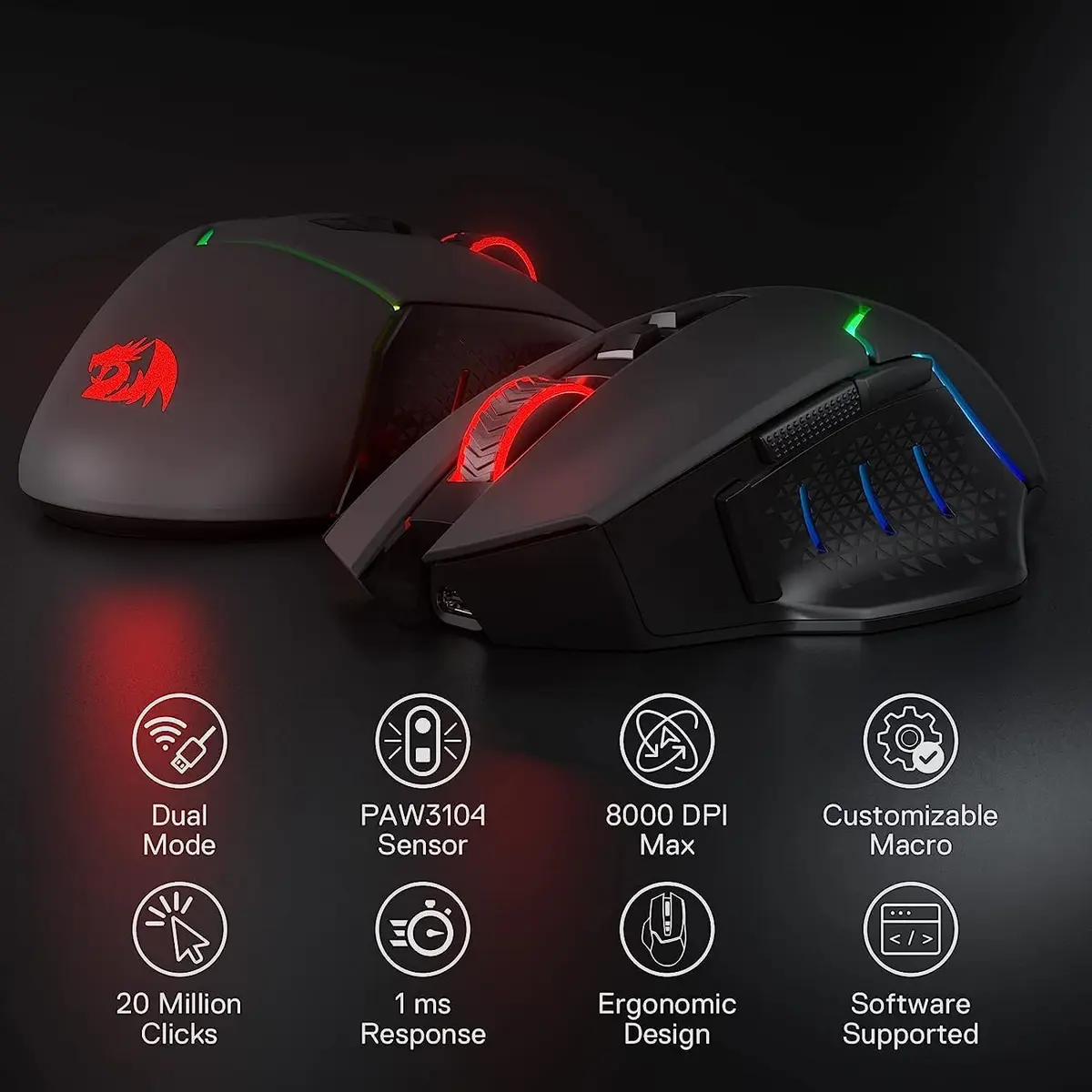Redragon M690 PRO Wireless RGB Gaming Mouse 8000 DPI | Ergonomic, 8 Macro Buttons, 87H Battery - view 3