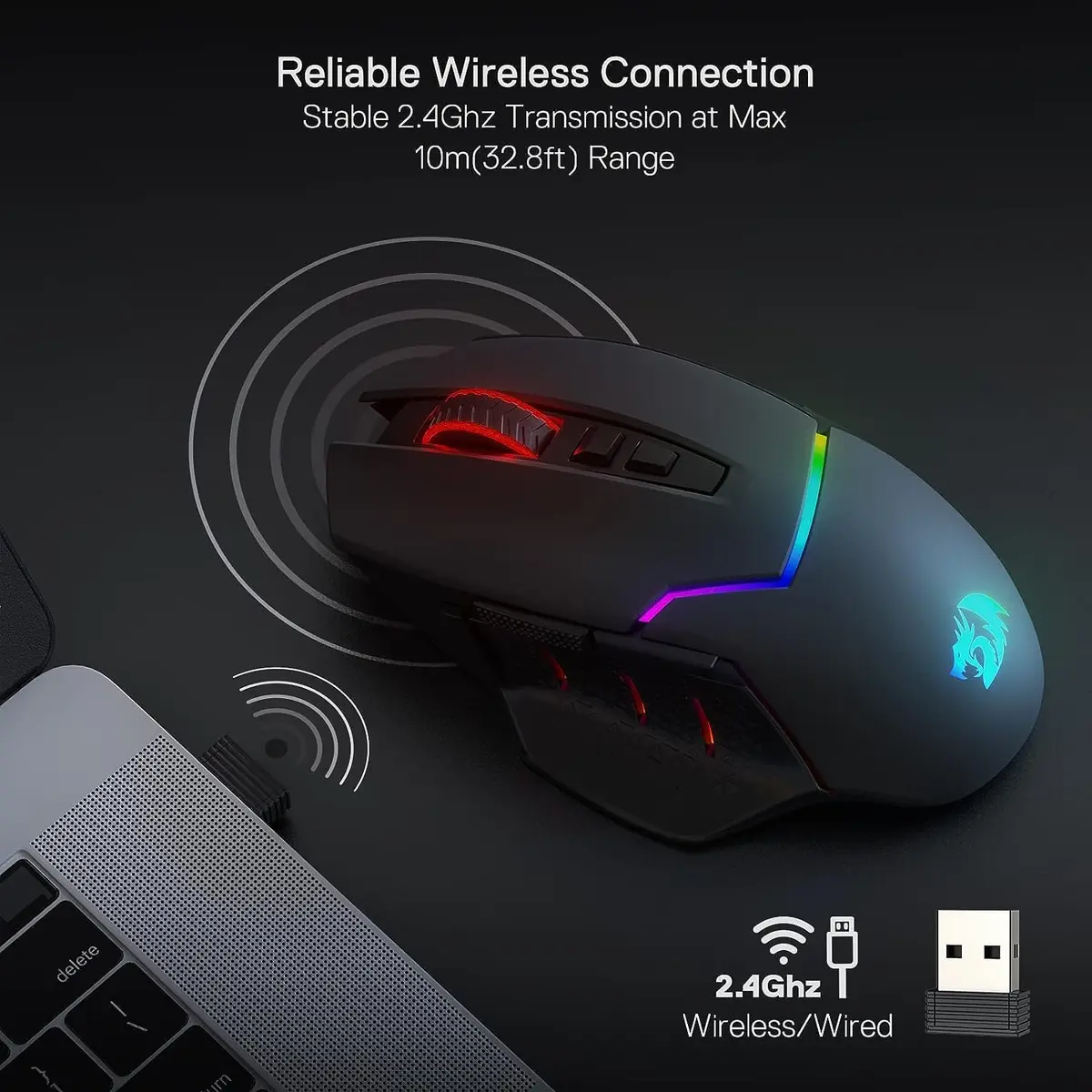 Redragon M690 PRO Wireless RGB Gaming Mouse 8000 DPI | Ergonomic, 8 Macro Buttons, 87H Battery - view 4