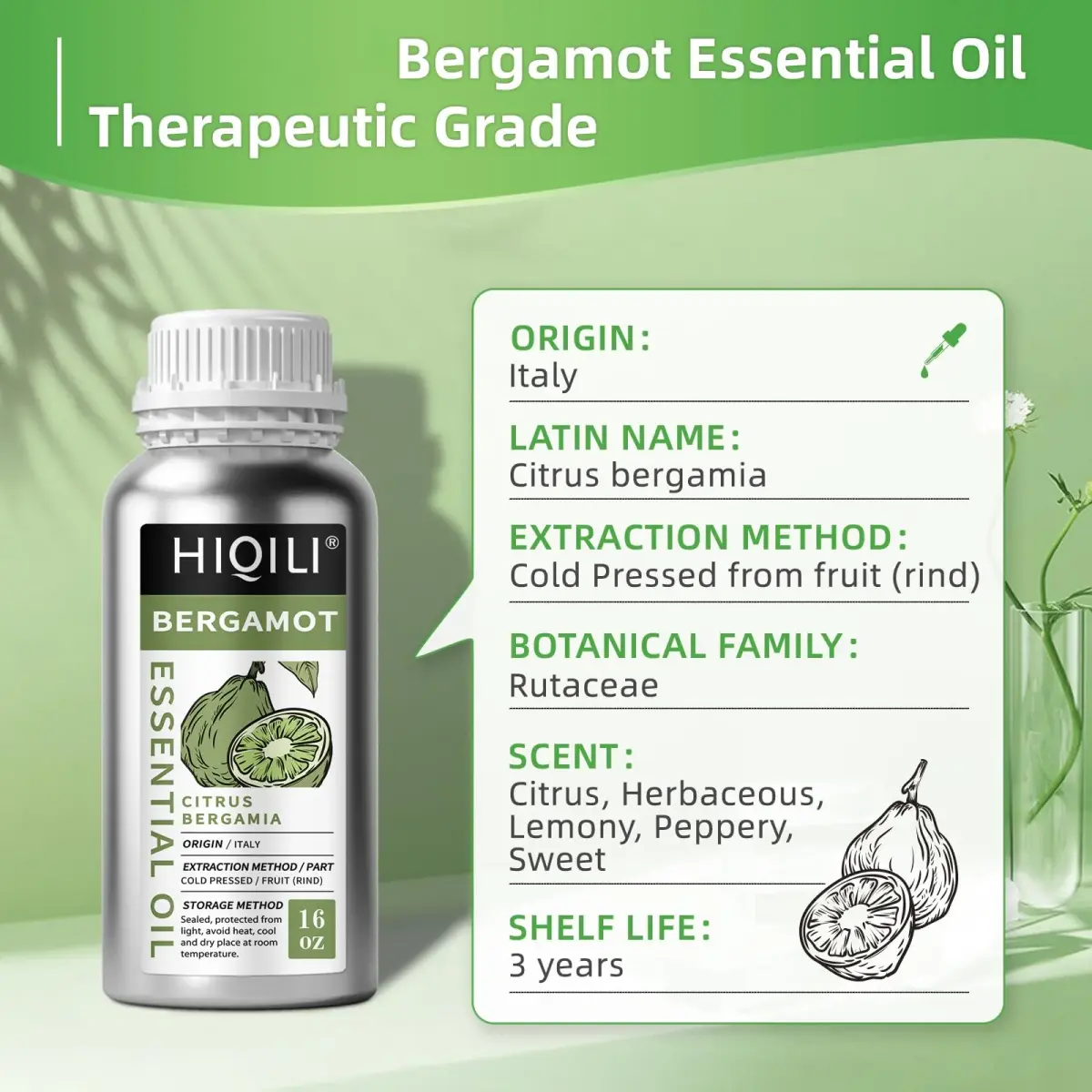 HIQILI Bergamot Essential Oil 16 Fl Oz (500ml) | Pure Italian Citrus for Diffuser, Skin, Hair & DIY - view 6