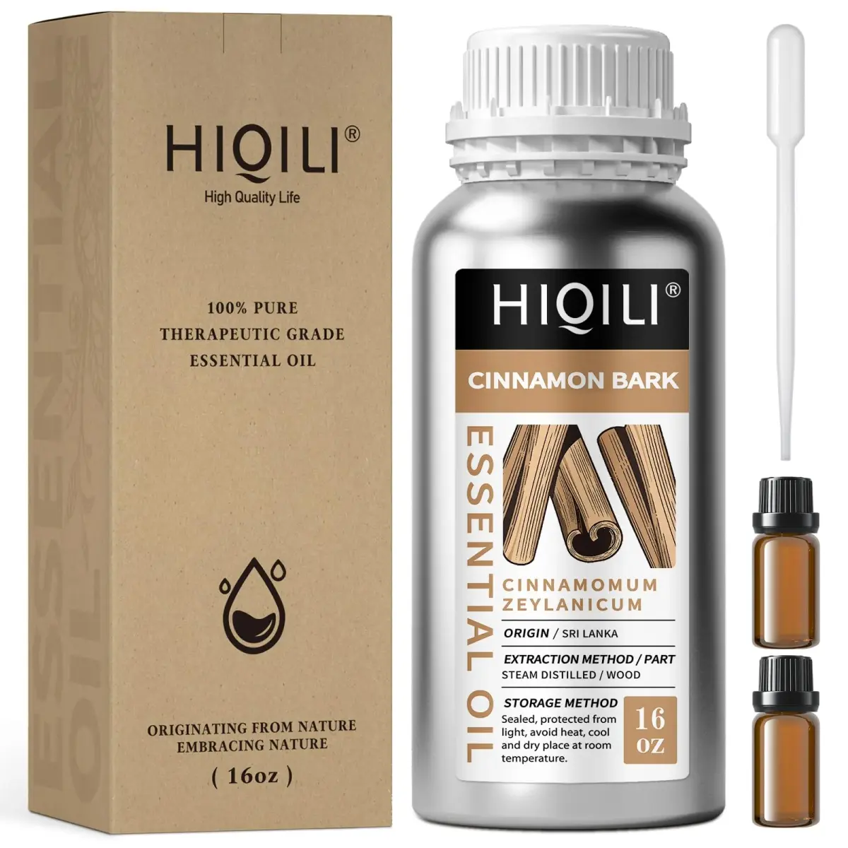 HIQILI Cinnamon Essential Oil for Candle, Spray & Diffuser, 500ml (16 Fl Oz) | Pure Bark Oil - main product image