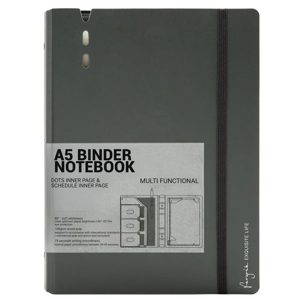 CAGIE A5 Binder 6 Ring Refillable Notebook with Dividers & Pockets | Durable, Refillable, 80 Pages - main product image