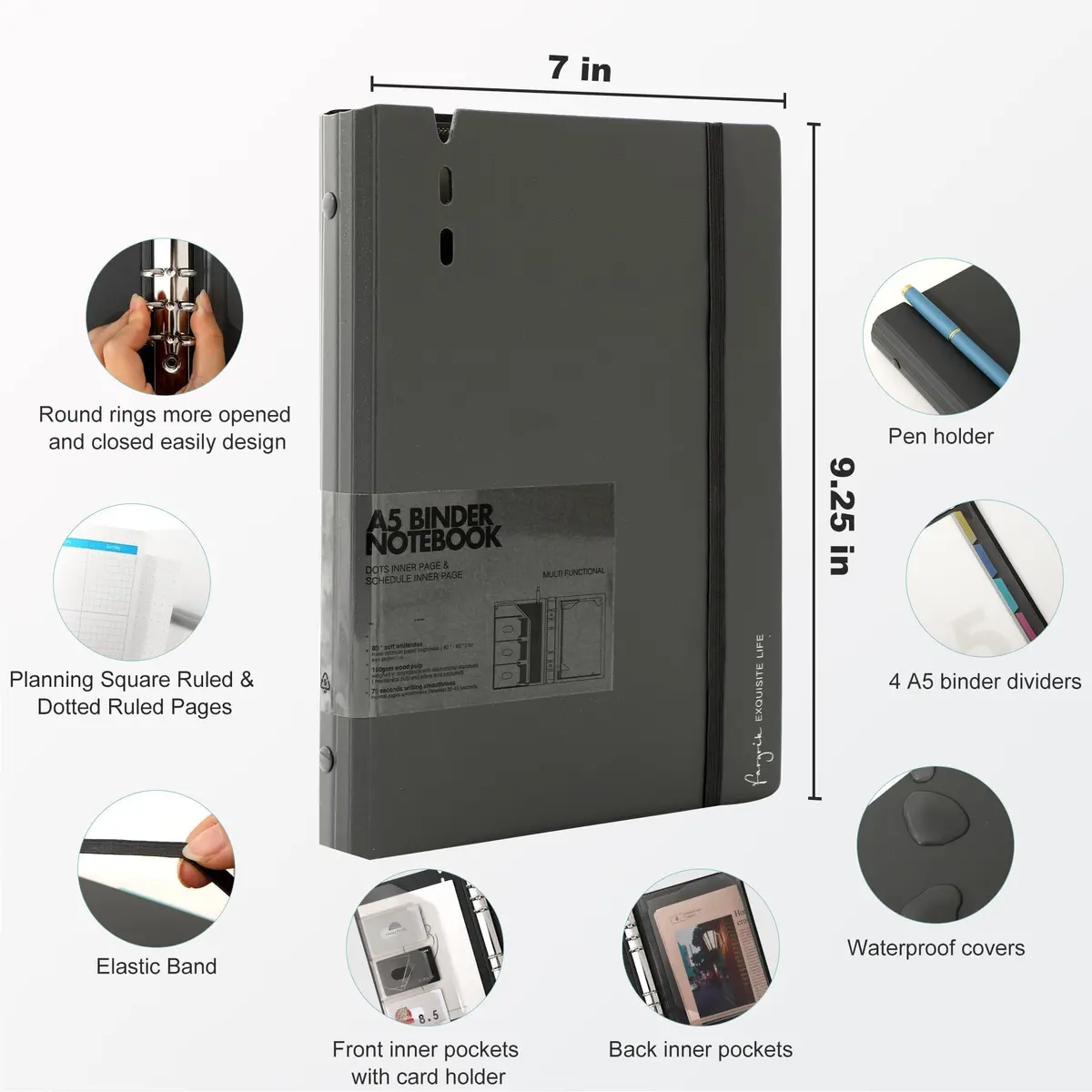 CAGIE A5 Binder 6 Ring Refillable Notebook with Dividers & Pockets | Durable, Refillable, 80 Pages - view 2