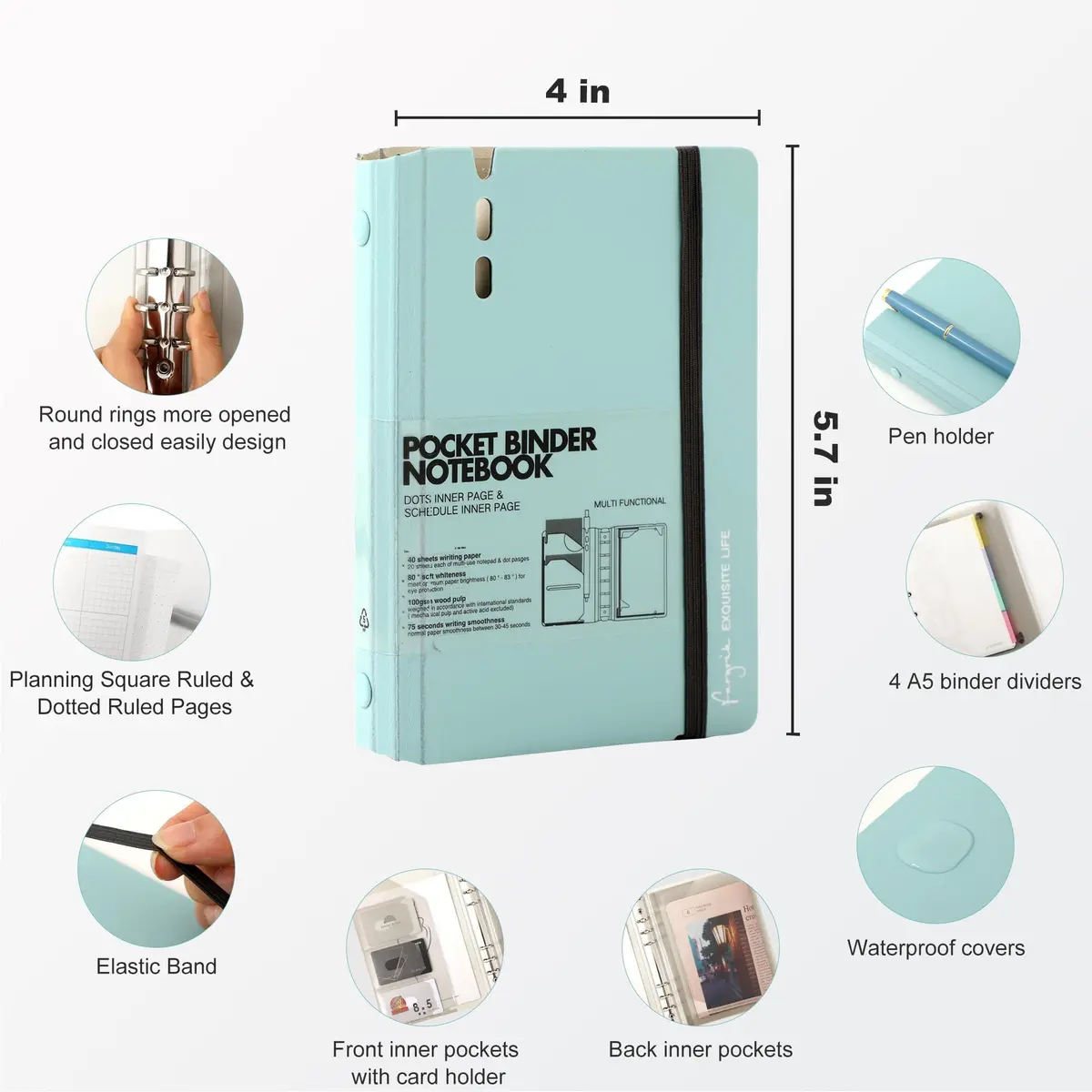 CAGIE A7 Binder 6 Ring Refillable Notebook with Dividers & Pockets | Office & School Supplies - view 2