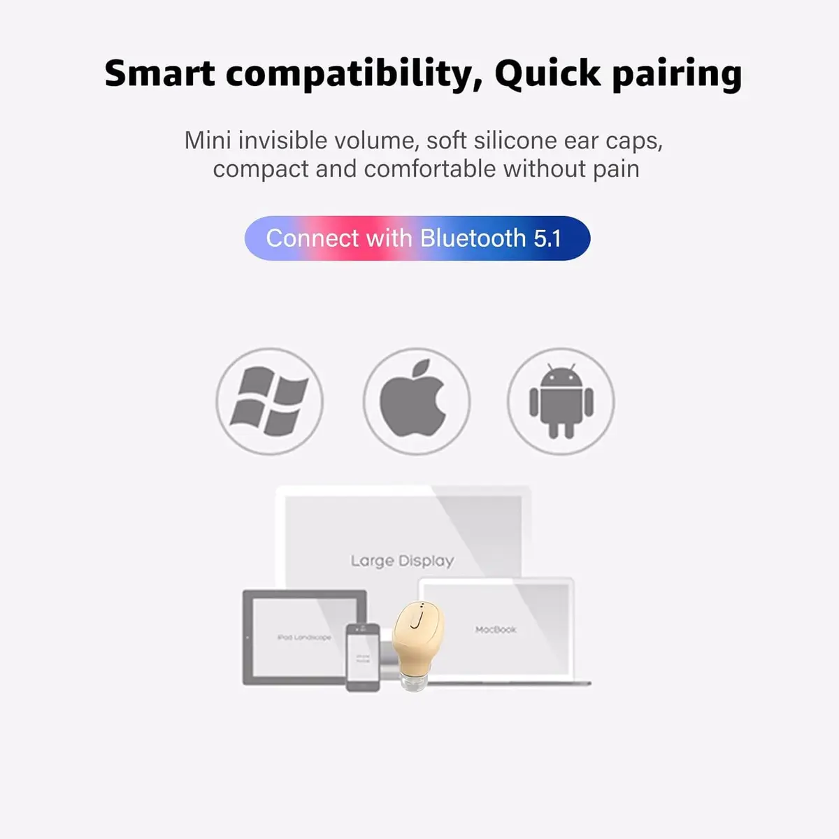 SYSFUN Single Bluetooth Wireless Earbud Mini Invisible in-Ear Headphone 12 Hours Beige - view 5