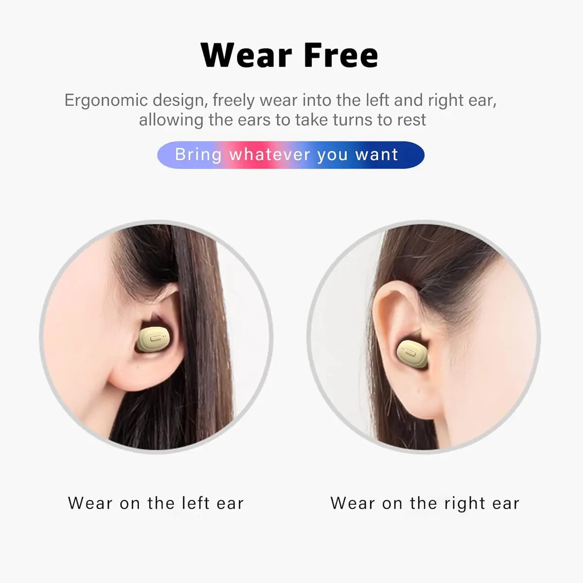 SYSFUN Single Bluetooth Wireless Earbud Mini Invisible in-Ear Headphone 12 Hours Beige - view 3