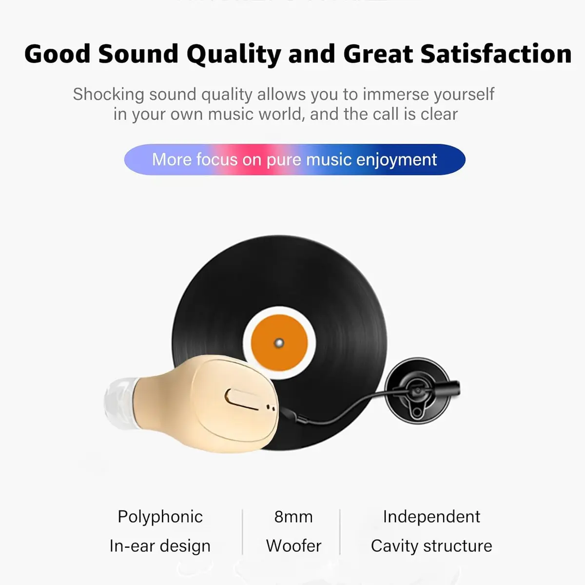 SYSFUN Single Bluetooth Wireless Earbud Mini Invisible in-Ear Headphone 12 Hours Beige - view 4